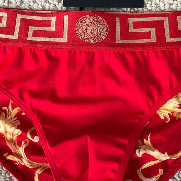 Versace Greca Border Medusa Barocco Red Swim Briefs Bathing Suit Speedo - Picture 4 of 14